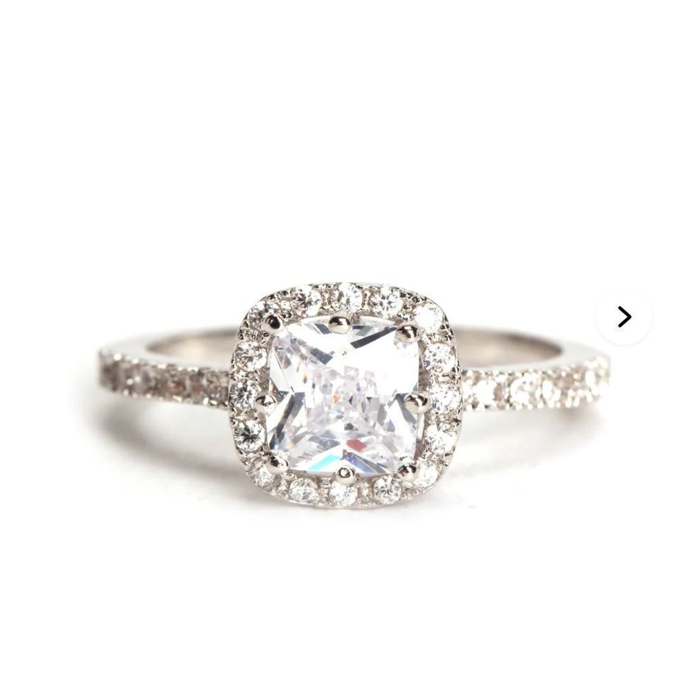 White Gold & Diamond Simulate Princess Halo Ring